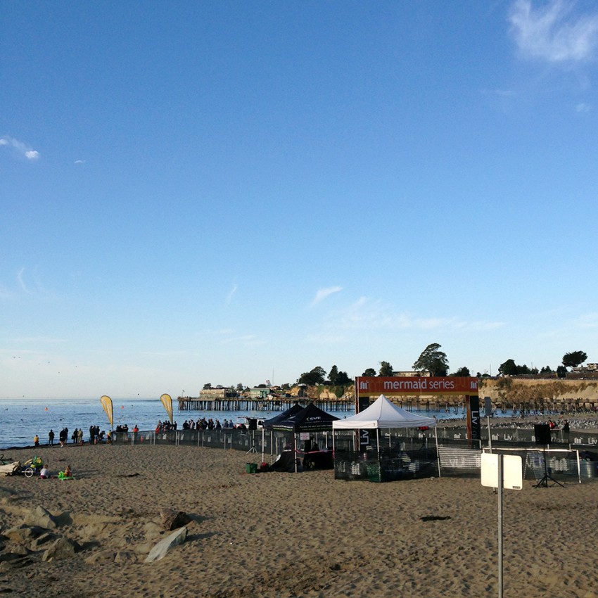 The Mermaid Triathlon set up on the beach.